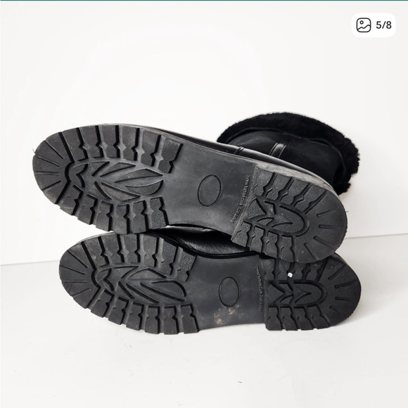 La Canadienne Kosmo Black Leather Suede Fur Shearling Foldover Boots Size 9 - Picture 3 of 5